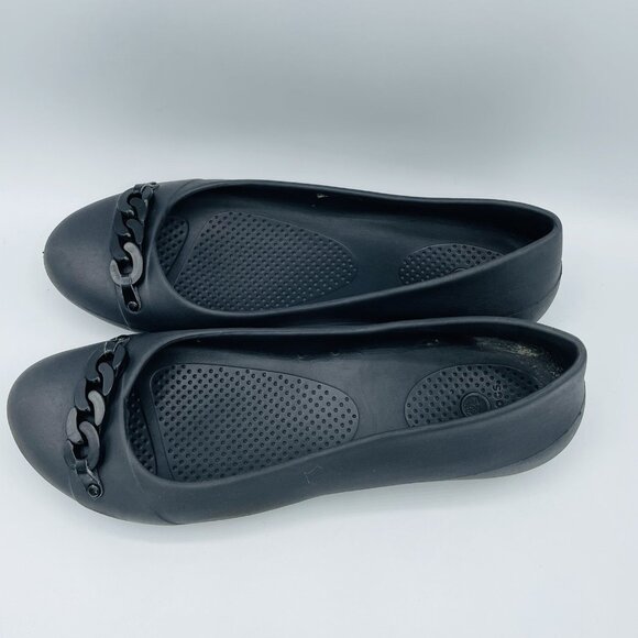 Crocs Shoes Womens Size 11 Black Slip On Comfort Flats Ballet Link Chain Heels - Picture 7 of 12
